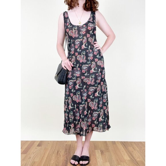 Vintage French Slip Dress Floral Print Midi Maxi Whimsigoth Summer Sun 90s Y2K - Picture 7 of 7